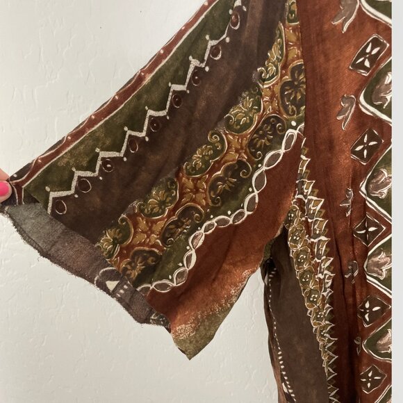 Aztec Button Tunic Duster Hipster Hippie Artsy Boho Bohemian Hip Blouse Top - Picture 4 of 6